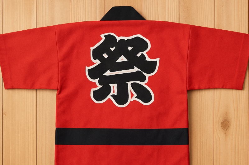 Traditional matsuri happi coat with bold patterns used in Japanese festivals.