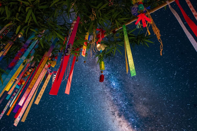 Tanabata bamboo decorations with colorful tanzaku