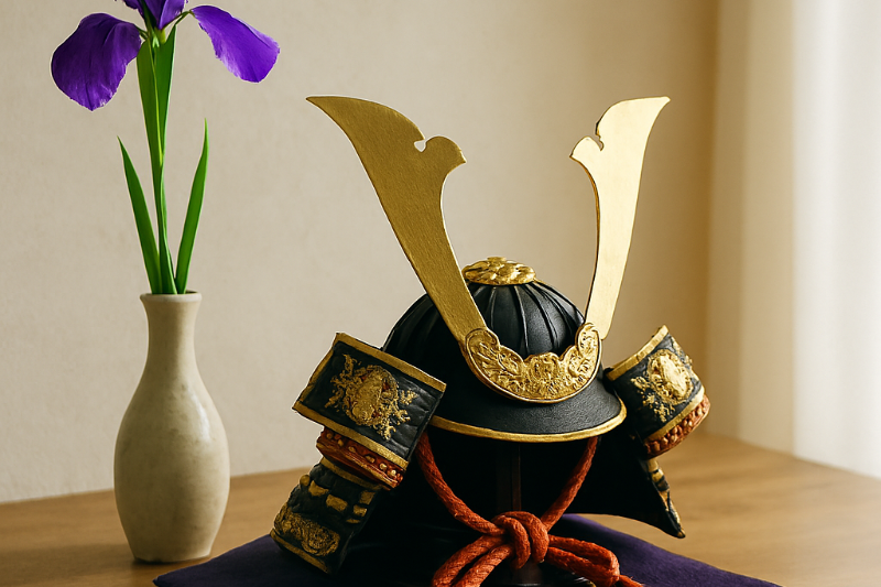 Kabuto helmet and iris flowers for Tango-no-sekku
