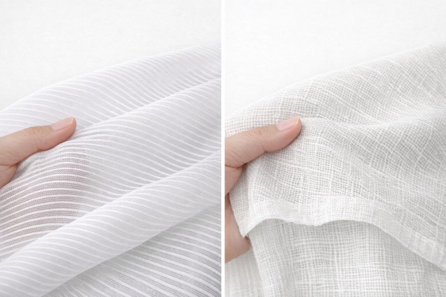 Close-up of ro and sha fabrics used for summer nagajuban, showing the difference between striped openings and a loose mesh weave.